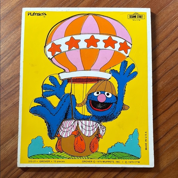 Vintage Playskool Preschool Sesame Street Grover Wood Large Piece Puzzle USA - Picture 1 of 5
